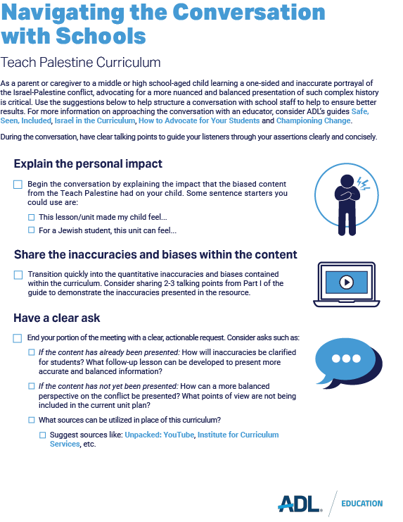 Talking Points to Guide Listeners: Teaching Palestine Curriculum