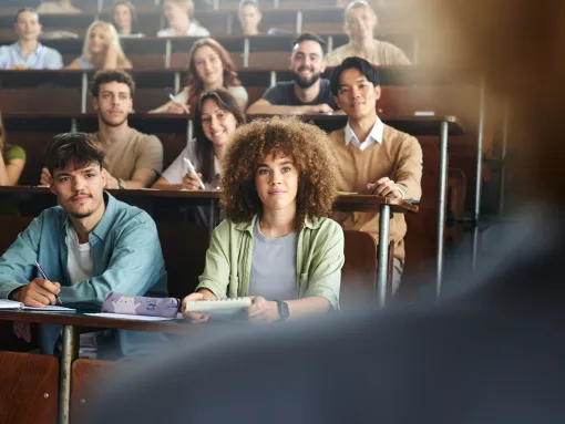 College students paying attention in class lecture