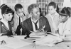 Bayard Rustin Speaking with Kids before Demonstration